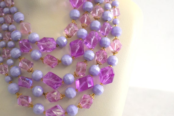 1950s/60s Purple Plastic Five Strand Necklace - image 4