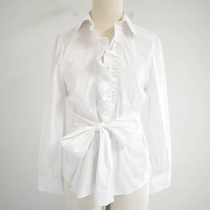 1990s White Ruffle Front Blouse