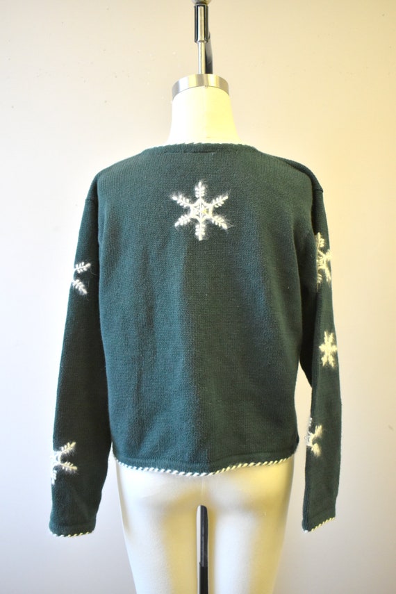 1990s Green Snowflake Cardigan Sweater - image 5