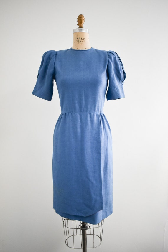 1980s Carolina Herrera Blue Linen Dress - image 3