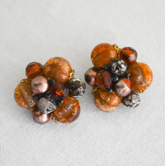 1950s West Germany Brown and Orange Cluster Clip E