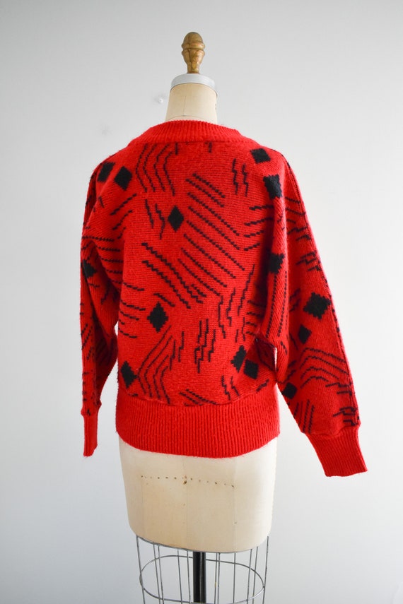 1980s Red and Black Geometric Sweater - image 6