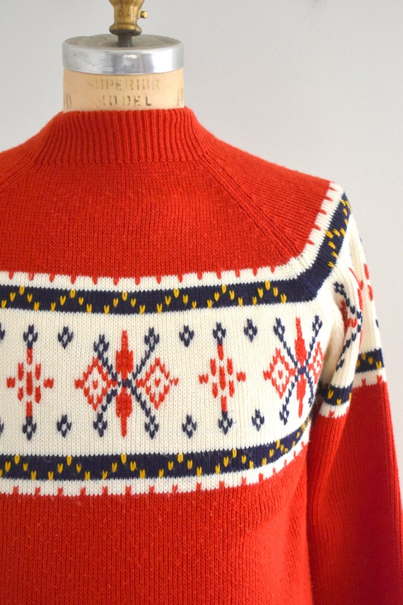 1970s JC Penney Red Patterned Men's Sweater Gem