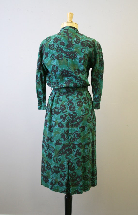 1940s Nelly Don Green Printed Dress - image 5