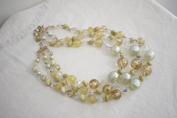 1960s Pale Green Bead Multi Strand Necklace - image 5