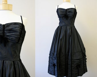 1950s Black Taffeta and Velvet Dress