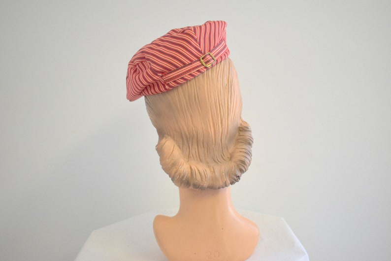 1940s/50s Red Striped Newsboy Cap image 3