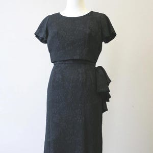 1950s Black Floral Wiggle Dress