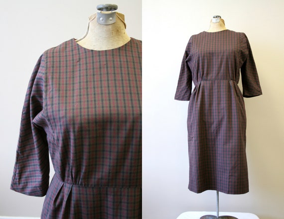 1960s Brown Checked Cotton Dress