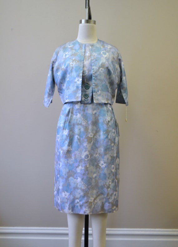 1950s NOS San Su Blue Print Dress and Jacket Set - image 3