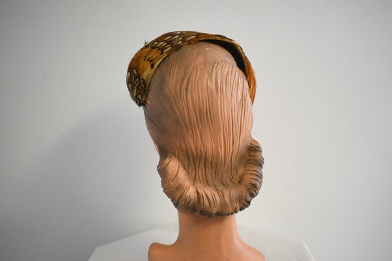 1950s Brown Feather Half Hat - image 4