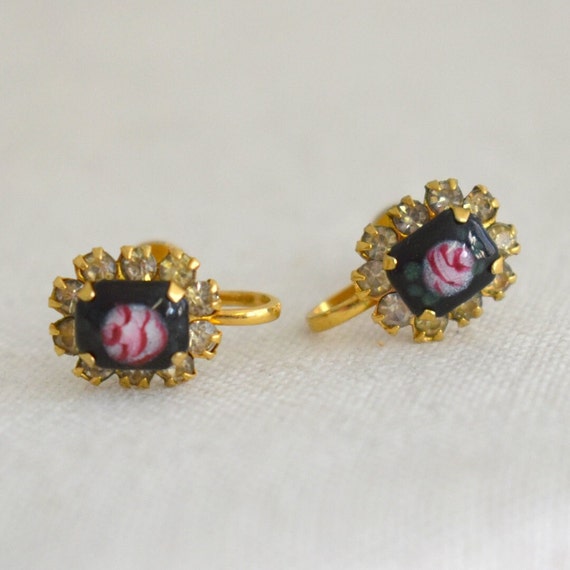 1940s/50s Tiny Pink Rose Screw Back Earrings