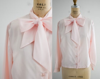 1960s NOS Pink Tie Neck Blouse