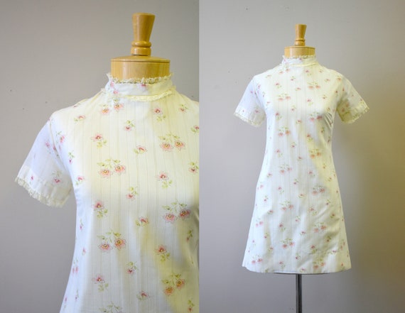 1960s Rose Print Neo-Victorian Mini Dress