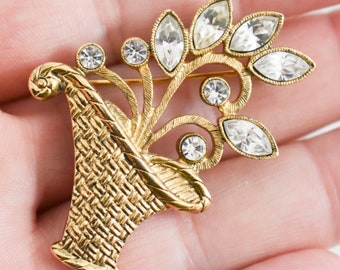 1990s Rhinestone Basket Brooch