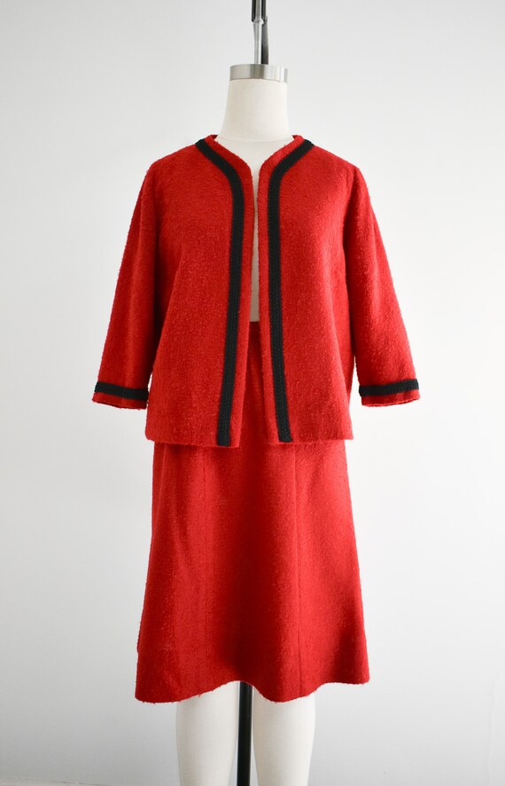 1960s Red Wool Blend Boucle Skirt Suit - image 3