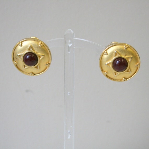 1990s Liz Claiborne Star Circle Clip Earrings - image 1