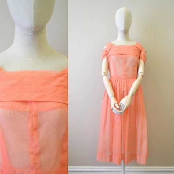 1950s Sheer Watermelon Pink Dress - image 1