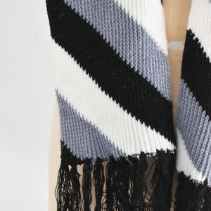 1960s/70s Gray, Black, and White Striped Sweater Knit Scarf image 4