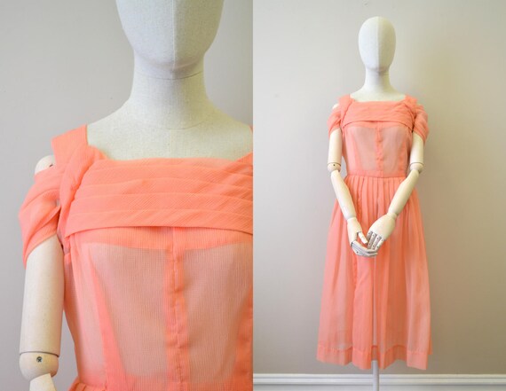 1950s Sheer Watermelon Pink Dress - image 2