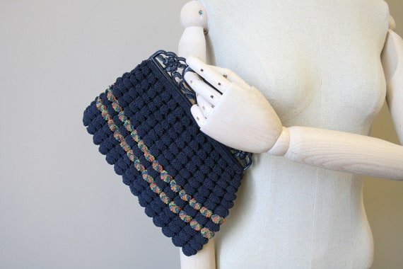 1930s Navy Crochet Handbag