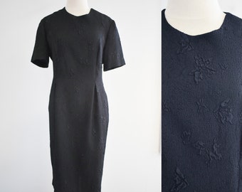 1990s Black Textured Dress