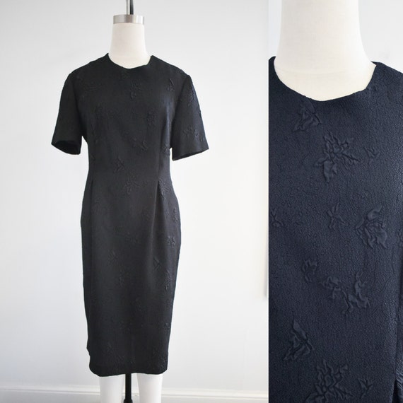 1990s Black Textured Dress - image 1