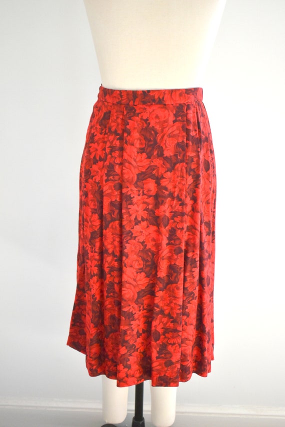 1990s Pendleton Red Floral Rayon Midi Skirt - image 6