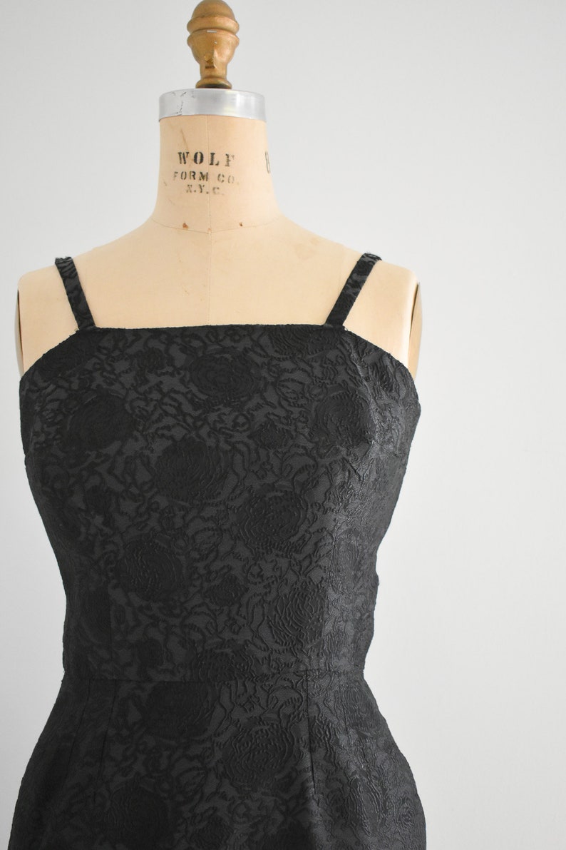 1960s Black Brocade Swing Dress