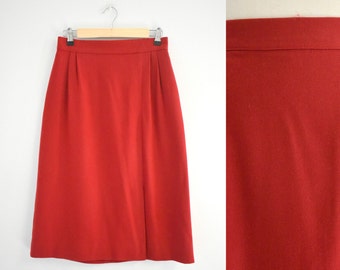 1980s Red Wool Midi Skirt