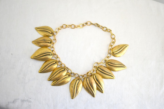 Vintage Gold Leaf Charm Necklace - image 2