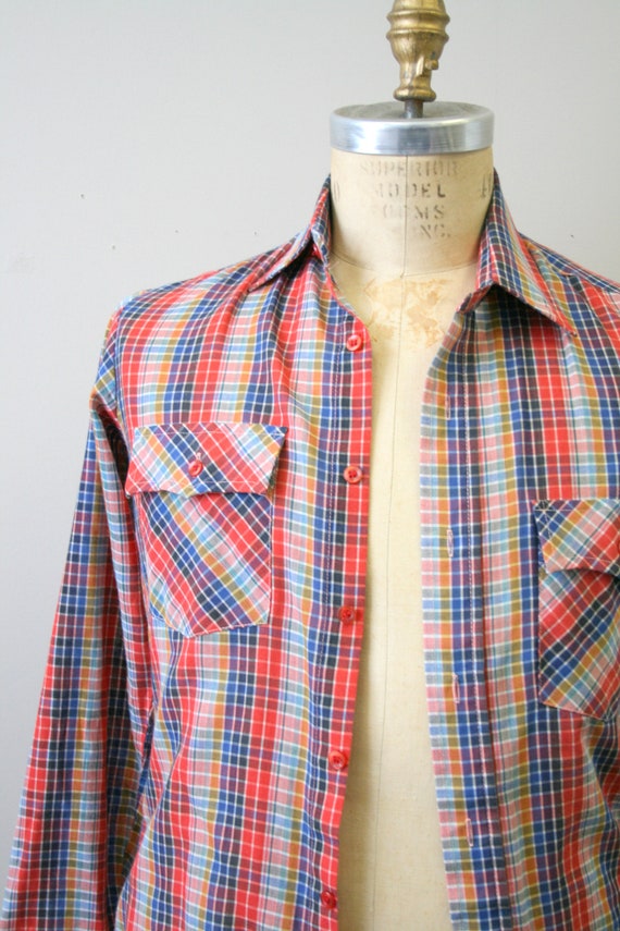 1970s Multi-Color Checked Men's Shirt - image 3