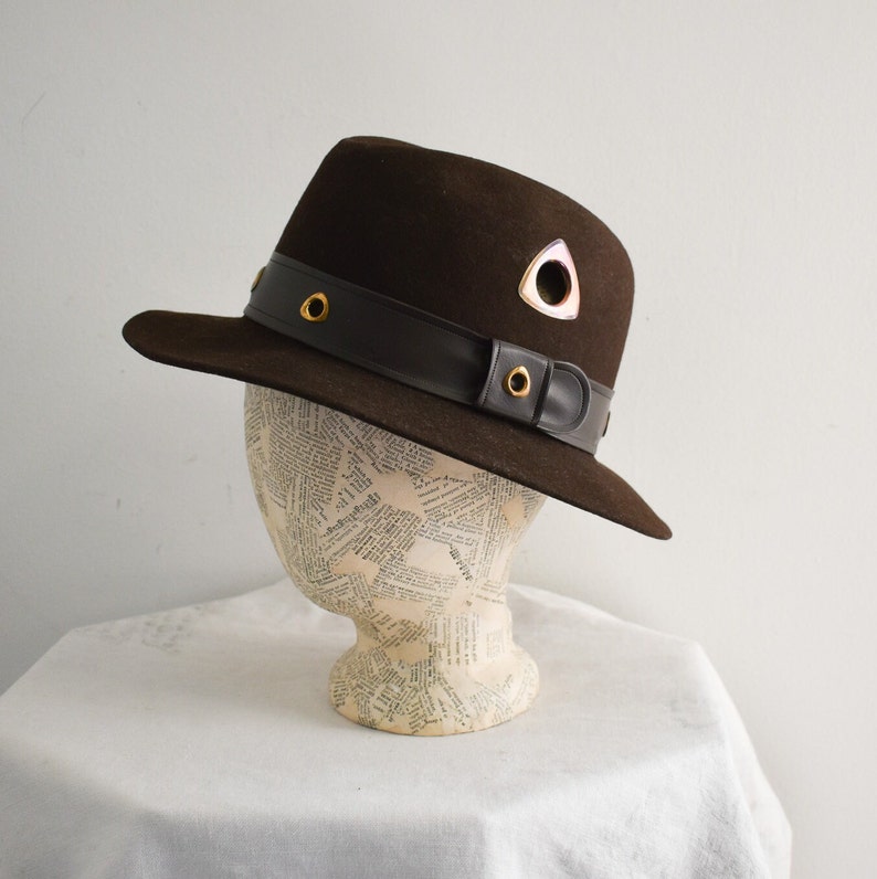 1960s/70s Brown Wool Felt Fedora with Grommets image 1