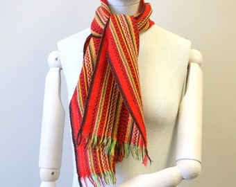 1950s Red Wool Handwoven Scarf