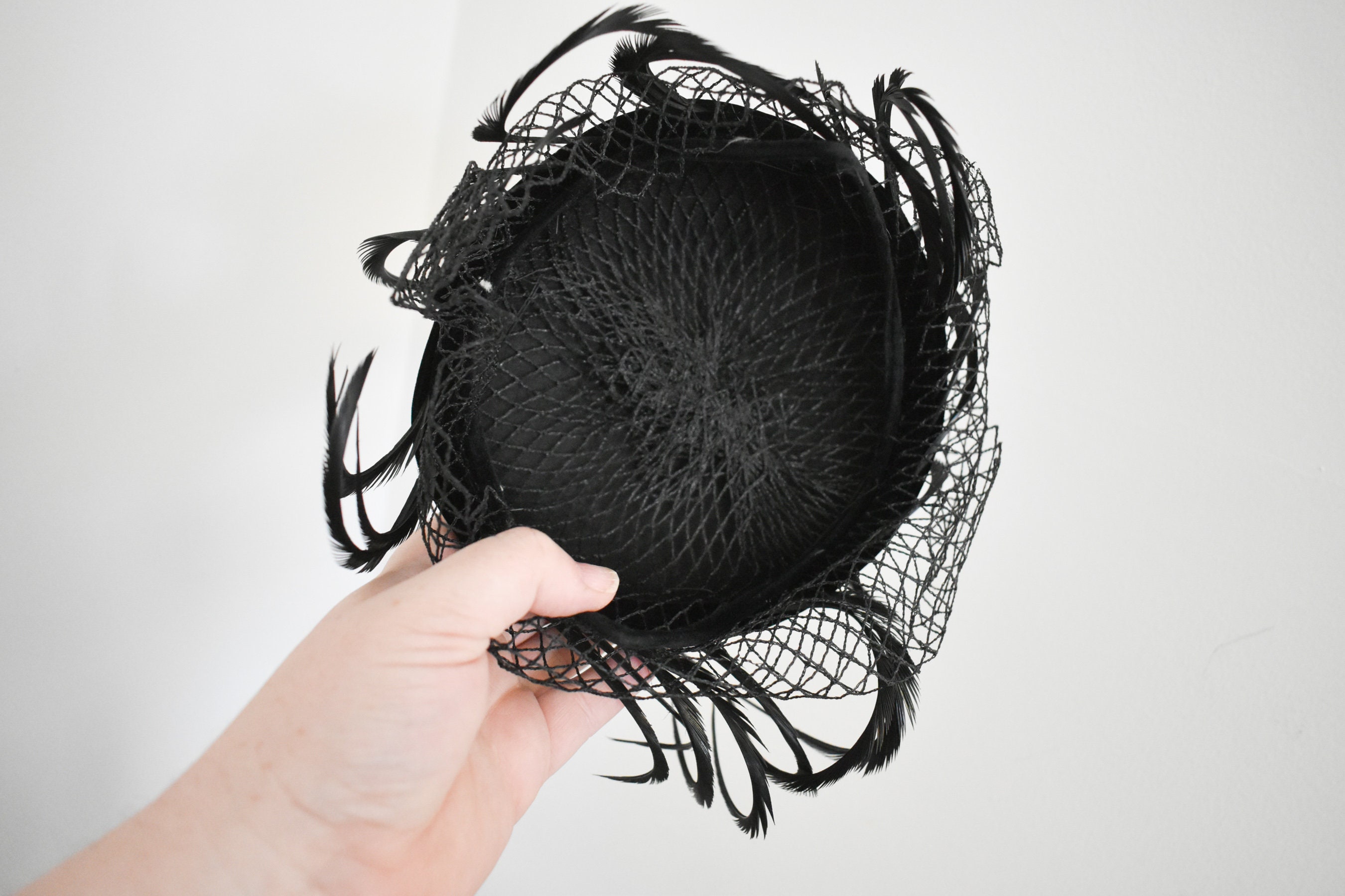 1950s Black Velvet Hat With Netting and Curled Feathers - Etsy