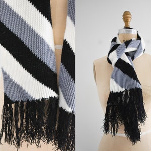 1960s/70s Gray, Black, and White Striped Sweater Knit Scarf image 2