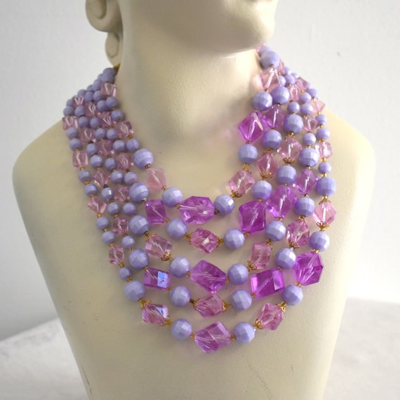 1950s/60s Purple Plastic Five Strand Necklace - image 1