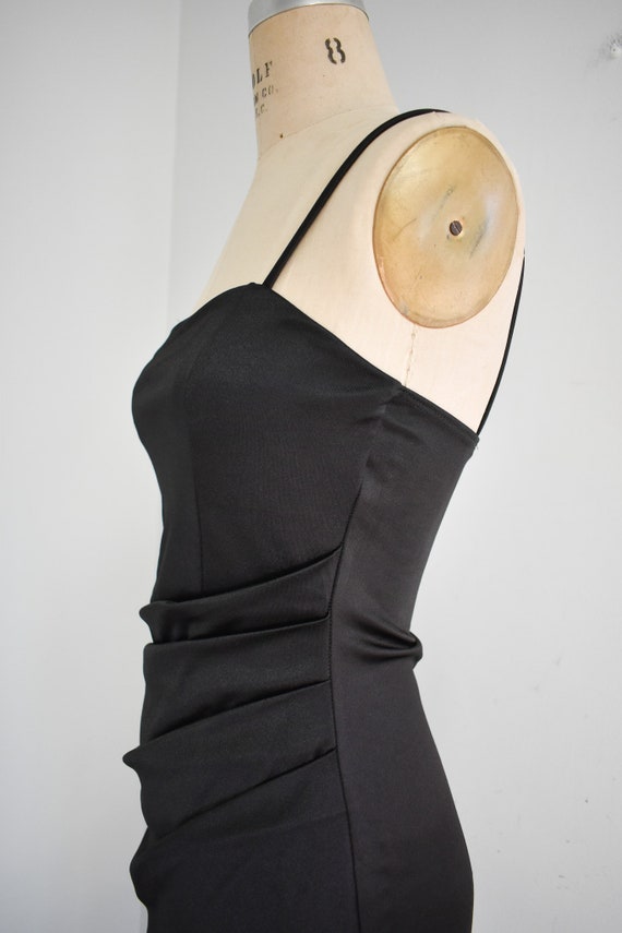 1990s/Y2K Black Stretch Satin Mini Dress - image 4