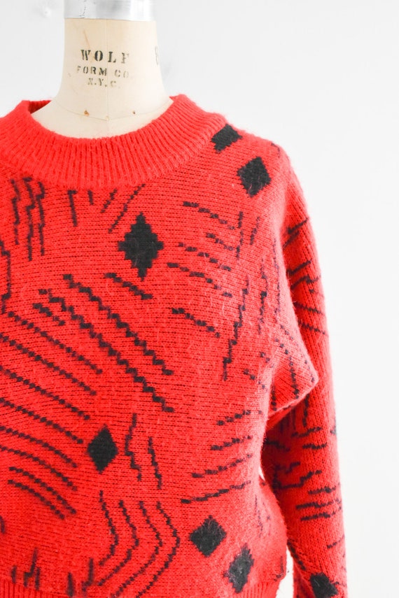 1980s Red and Black Geometric Sweater - image 3