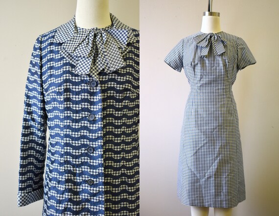1950s/60s Neiman Marcus Navy Houndstooth Dress and