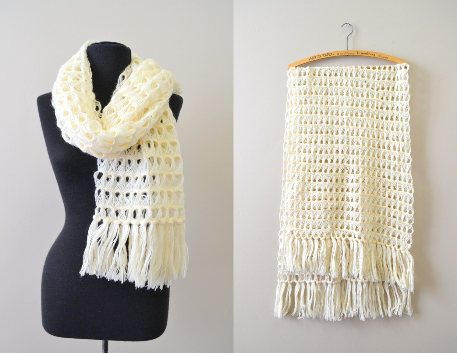 1970s Cream Lacy Macrame Wool Scarf - Etsy Israel