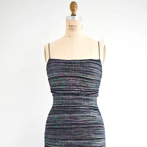 1990s/Y2K Metallic Striped Ruched Mini Dress