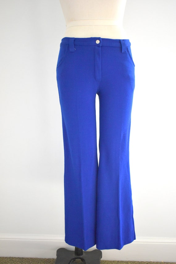 1970s Bright Blue Low Rise Knit Pants - image 2