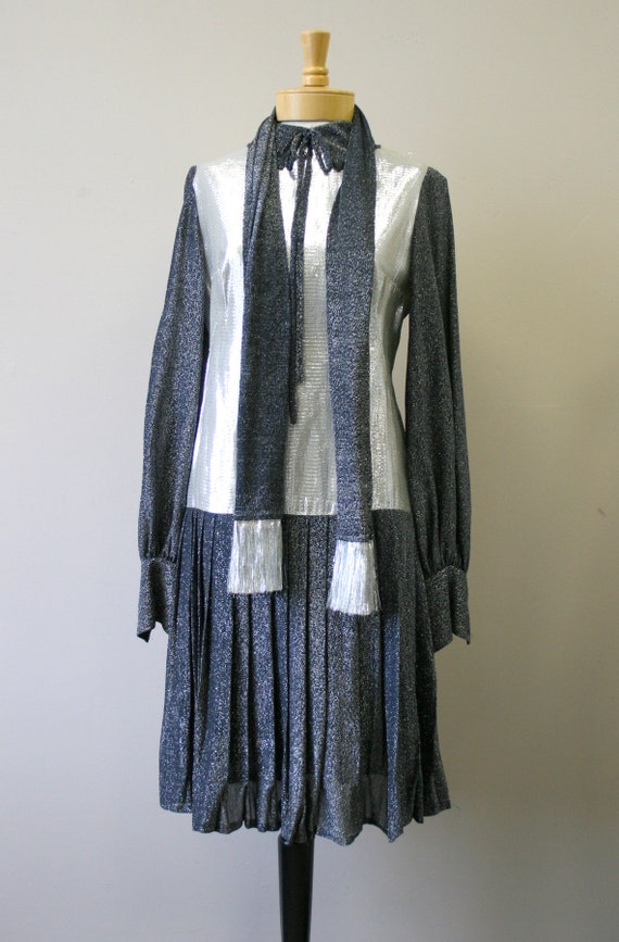 1960s Space Age Silver Drop Waist Dress - image 2