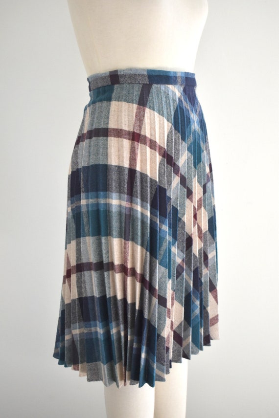 1970s Blue Plaid Midi Skirt - image 5