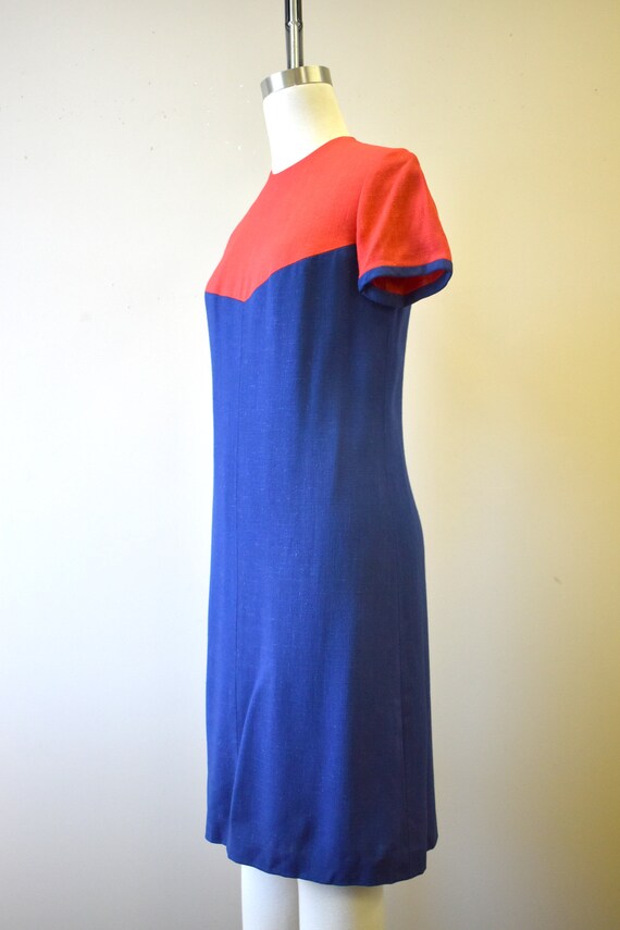 1960s Pamela Martin Red and Navy Linen Dress - image 4