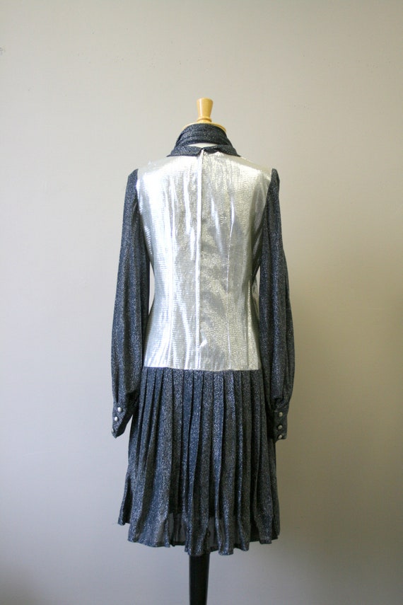 1960s Space Age Silver Drop Waist Dress - image 4