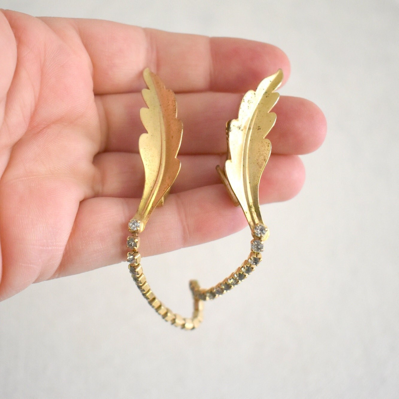 1950s/60s Gold Leaf and Rhinestone Sweater Guard Clips - Etsy