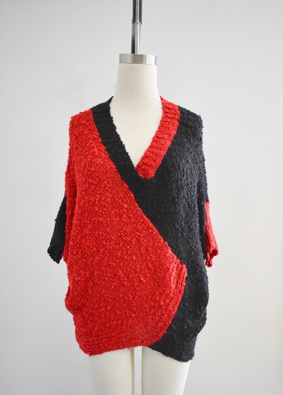 1980s Red and Black Boucle Cocoon Sweater - image 2