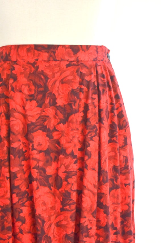 1990s Pendleton Red Floral Rayon Midi Skirt - image 4